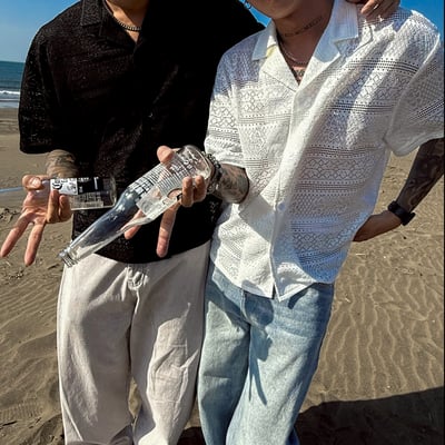 【夏日必買現貨】海灘簍空紋短版短袖襯衫5