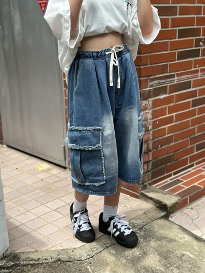 【現貨】抽鬚口袋牛仔短褲5