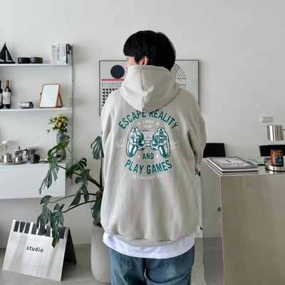 【現貨】復古遊戲搖桿印花刷毛帽T4