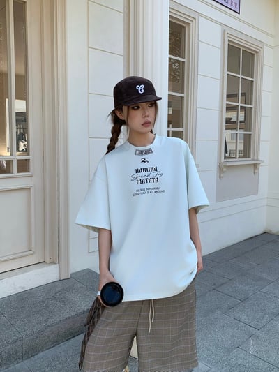 【質感刺繡不能錯過!】美式拼接領刺繡重磅短T6