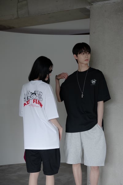 【SORONA® 涼感現貨】LAZY FLOW慵懶貓咪印花短T1