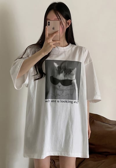 【情侶姊妹一起穿!!!現貨】墨鏡貓咪印花短T1