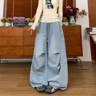 【層次感輕鬆GET】水洗多折牛仔寬褲1