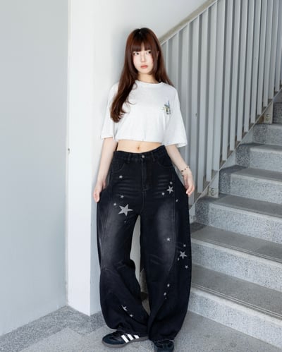 【要穿我們就要穿最吸睛的】霧感星塵刷色彎刀褲5