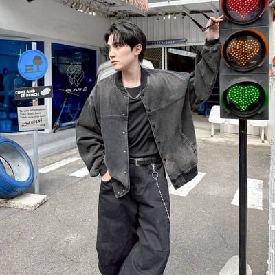 【現貨】廓型仿舊牛仔棒球夾克外套9