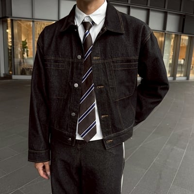 【現貨】雅痞單寧短窄牛仔外套1