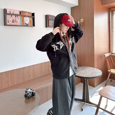 【現貨】星星印花雙鍊連帽外套5