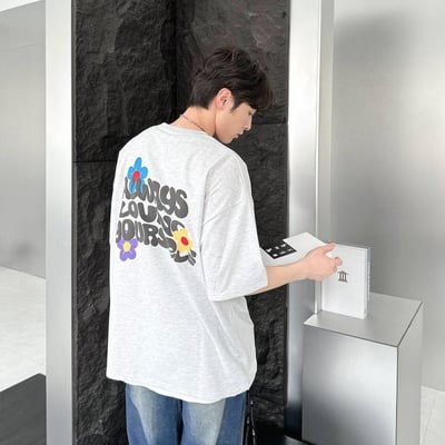 【現貨】ALWAYS LOVING YOURSELF發泡文字花朵短T9