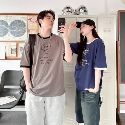 my head is always in the clouds 墨鏡雲朵撞色螺紋短T7