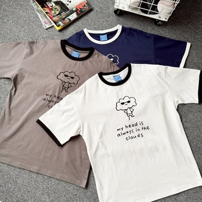 my head is always in the clouds 墨鏡雲朵撞色螺紋短T1