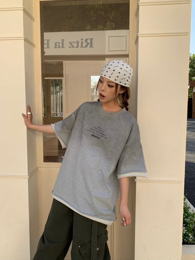 【層次單品】美式洗水貼布繡重磅短T8