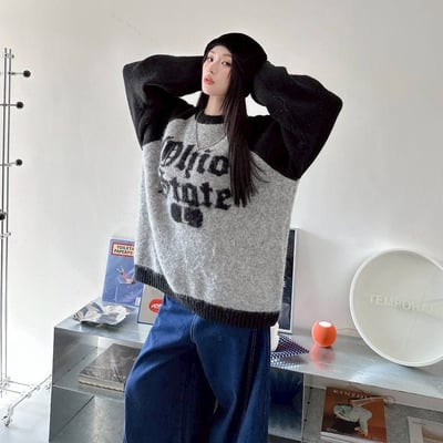 【現貨】歌德字撞色接袖毛衣5