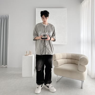 【層次穿搭現貨】網眼開扣棒球衫6