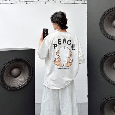 【現貨】PEACE虎斑貓打坐短T5