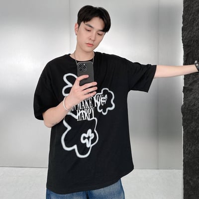 【現貨】小花噴漆印花短T5