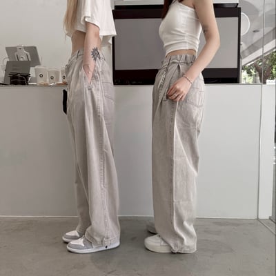 【現貨】壓褶重磅水洗寬版長褲4