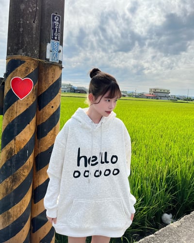 【現貨】美式helloooo印花牛奶絨帽T5