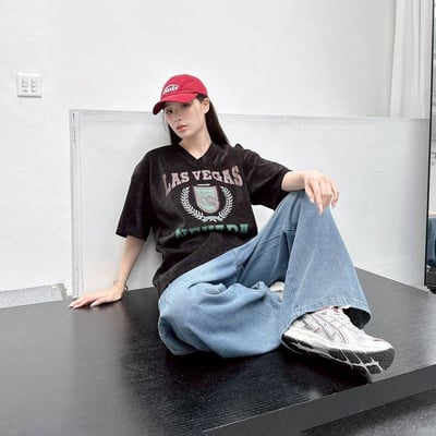 【現貨】LAS VEGAS剝落感燈心絨印花短T3