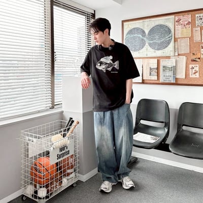 【現貨】毛帽魚植絨印花短T6