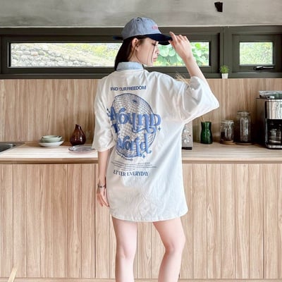 【現貨】around the world發泡字型球形構圖短T7