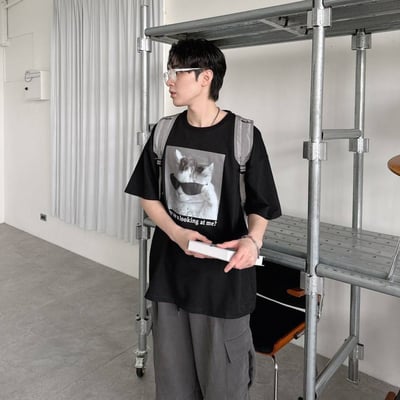 【情侶姊妹一起穿!!!現貨】墨鏡貓咪印花短T6