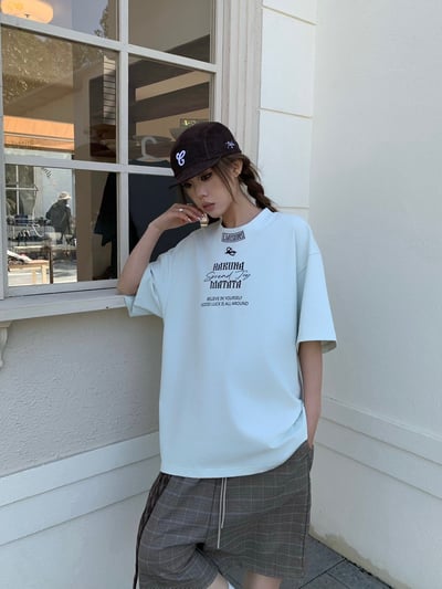 【質感刺繡不能錯過!】美式拼接領刺繡重磅短T5