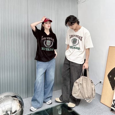 【現貨】LAS VEGAS剝落感燈心絨印花短T2