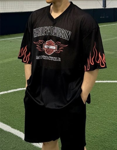 【現貨】HARLEY-DAVIDSON火焰網眼V領球衣2