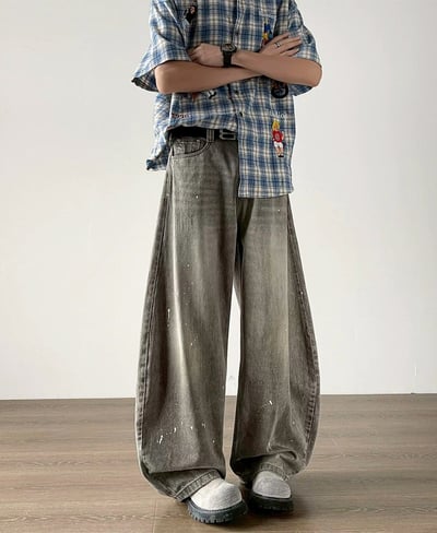 【潮流必備現貨】復古潑墨拖地顯瘦彎刀褲3