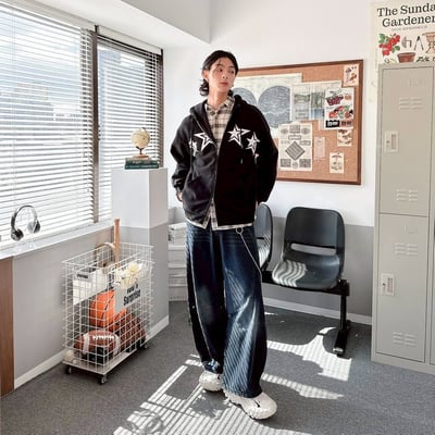 【現貨】星星印花雙鍊連帽外套6