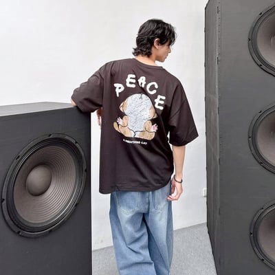 【現貨】PEACE虎斑貓打坐短T15