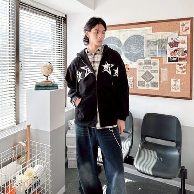 【現貨】星星印花雙鍊連帽外套7