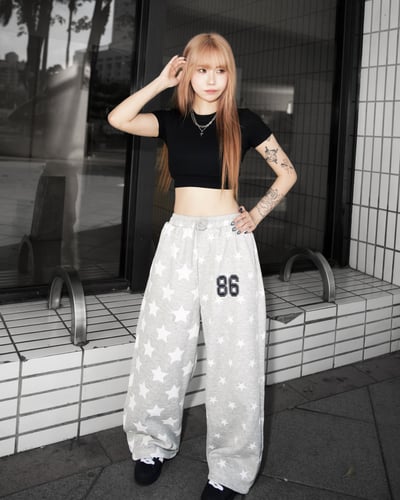 【超殺爆款來襲】美式86滿版星星灰棉褲4