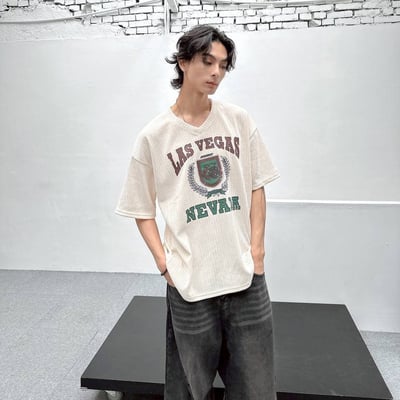 【現貨】LAS VEGAS剝落感燈心絨印花短T4