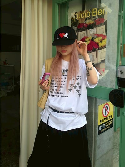 【現貨】韓系字母印花星星圖案短T5