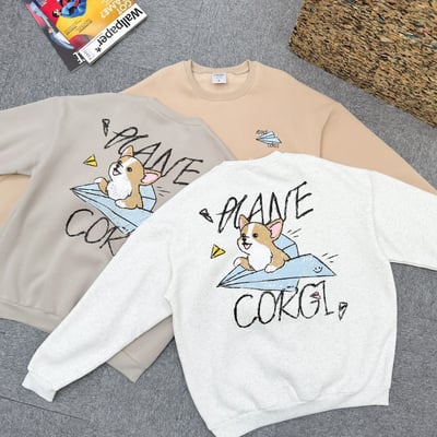 【現貨】紙飛機柯基插畫大學T12