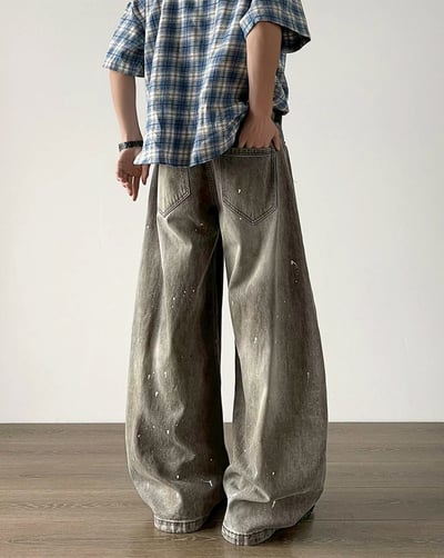 【潮流必備現貨】復古潑墨拖地顯瘦彎刀褲4