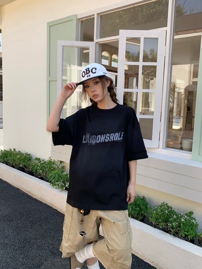 【前後不同色!!!帥酷單品】美式手袖拼接做舊重磅短T4