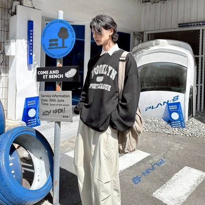 【現貨】BROOKLYN 華夫格束口印花大學T9