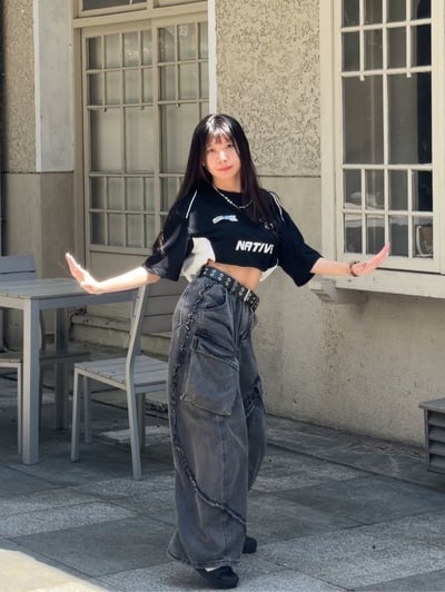 【街頭狠貨】層次抽鬚毛邊寬褲3