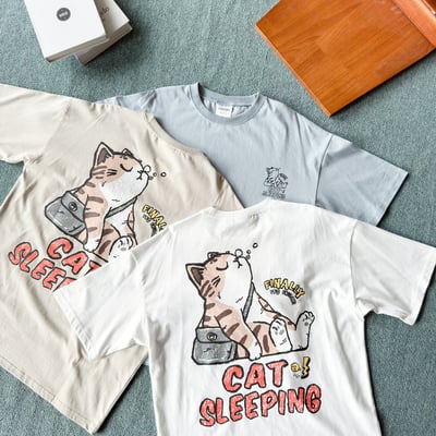 【現貨】CAT SLEEPING瞌睡貓塗鴉風印花短T9