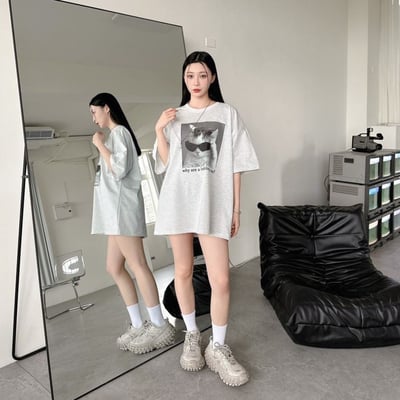 【情侶姊妹一起穿!!!現貨】墨鏡貓咪印花短T7