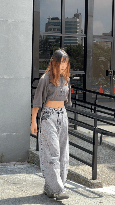 【爆款現貨】灰隕星塵刷色彎刀褲10