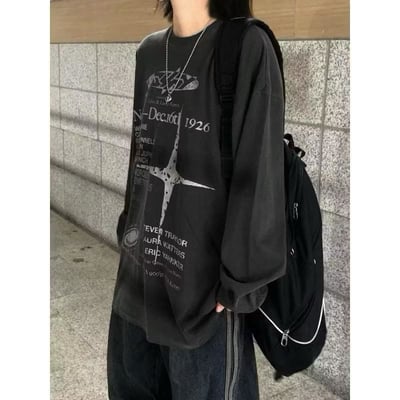 【現貨】做舊水洗街頭風字母斑駁印花長T2