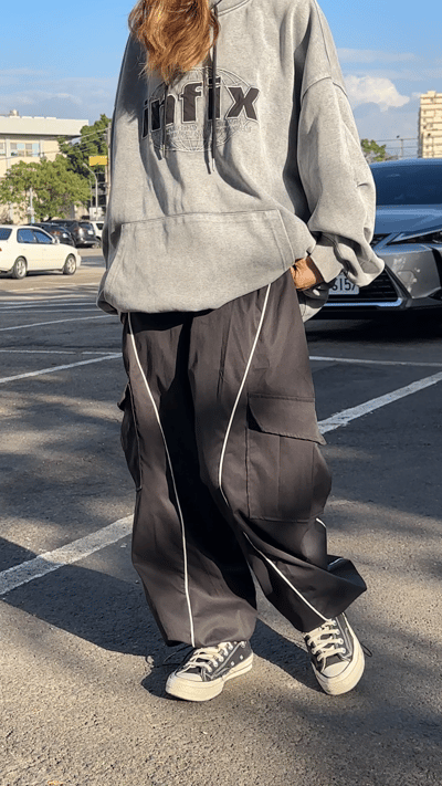 【小編愛褲現貨】Y2K壓條尼龍工裝衝鋒褲6