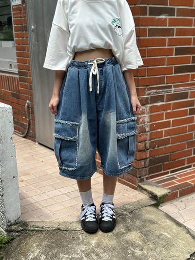 【現貨】抽鬚口袋牛仔短褲2