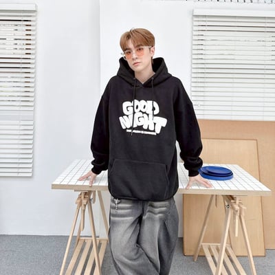 【現貨】GOOD NIGHT 發泡落肩刷毛帽T4