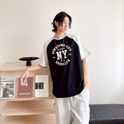 【現貨】NY撞色肩袖美式短T9