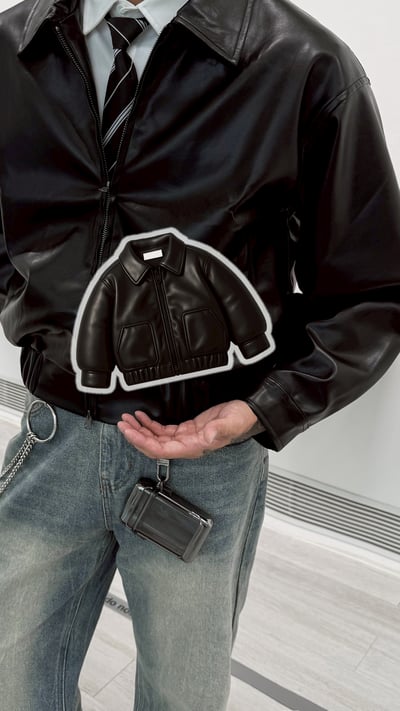 【皮革質感單品】街頭短版BOXY皮革夾克外套7