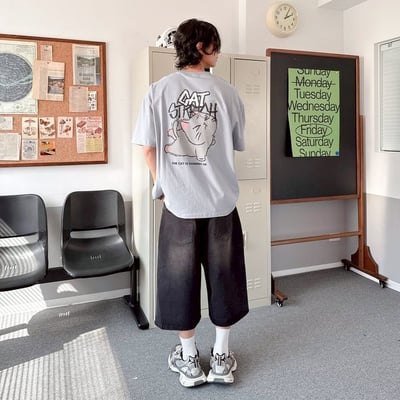 【現貨】CAT STRETCH貓咪伸展塗鴉感印花短T12